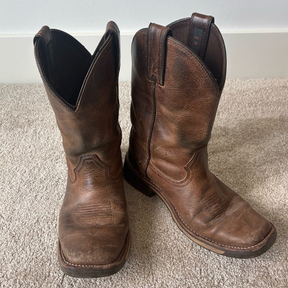 Double H Cowboy Boots Square Toe Leather Mid Calf Western Work Wear - Picture 1 of 11